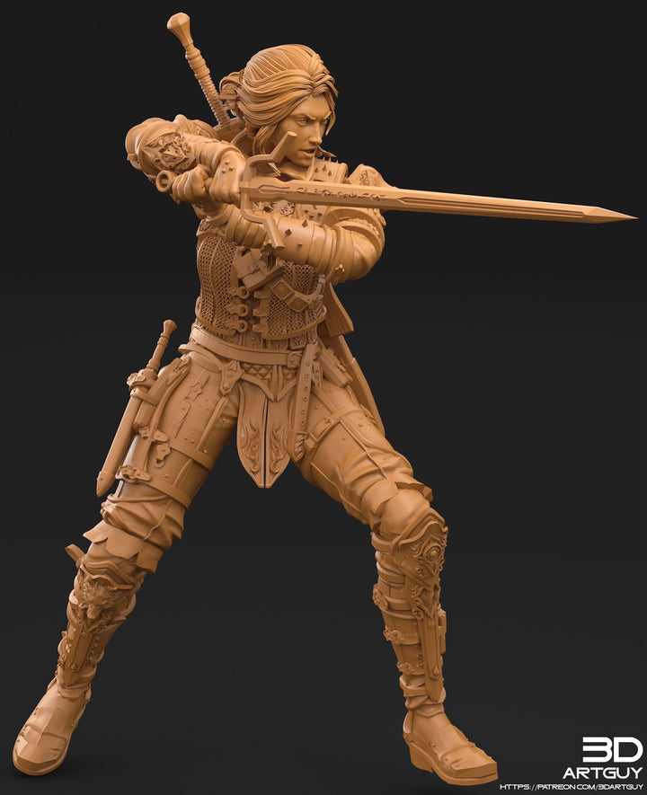 Pinup Female Human Fighter Ranger Monster Hunter PC NPC | 28mm, 32mm Scales also 50mm &amp; 100mm | Dungeons and Dragons | Pathfinder | 3dArtGuy