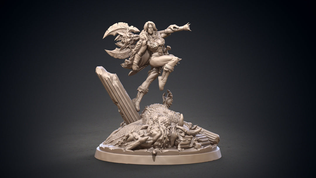 Legendary Female Barbarian with Great Axe | 28mm,32mm Scale, 55mm, 70mm | Resin figurine Statue | Dungeons and Dragons | Clay Cyanide |