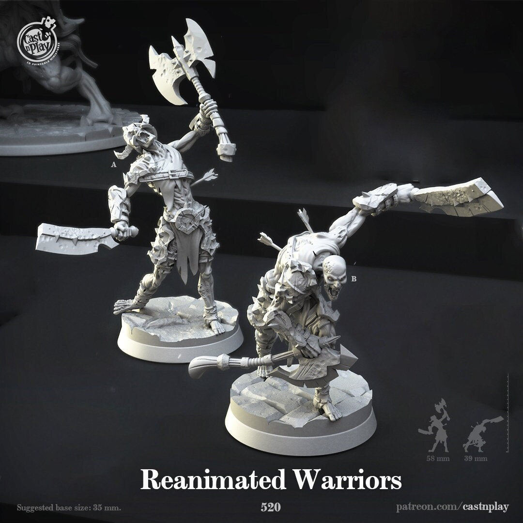 Skeleton Fighters Undead Miniatures Reanimated Warriors | Dungeons and Dragons | 28mm, 32mm, 75mm | Pathfinder | Unpainted | CastnPlay