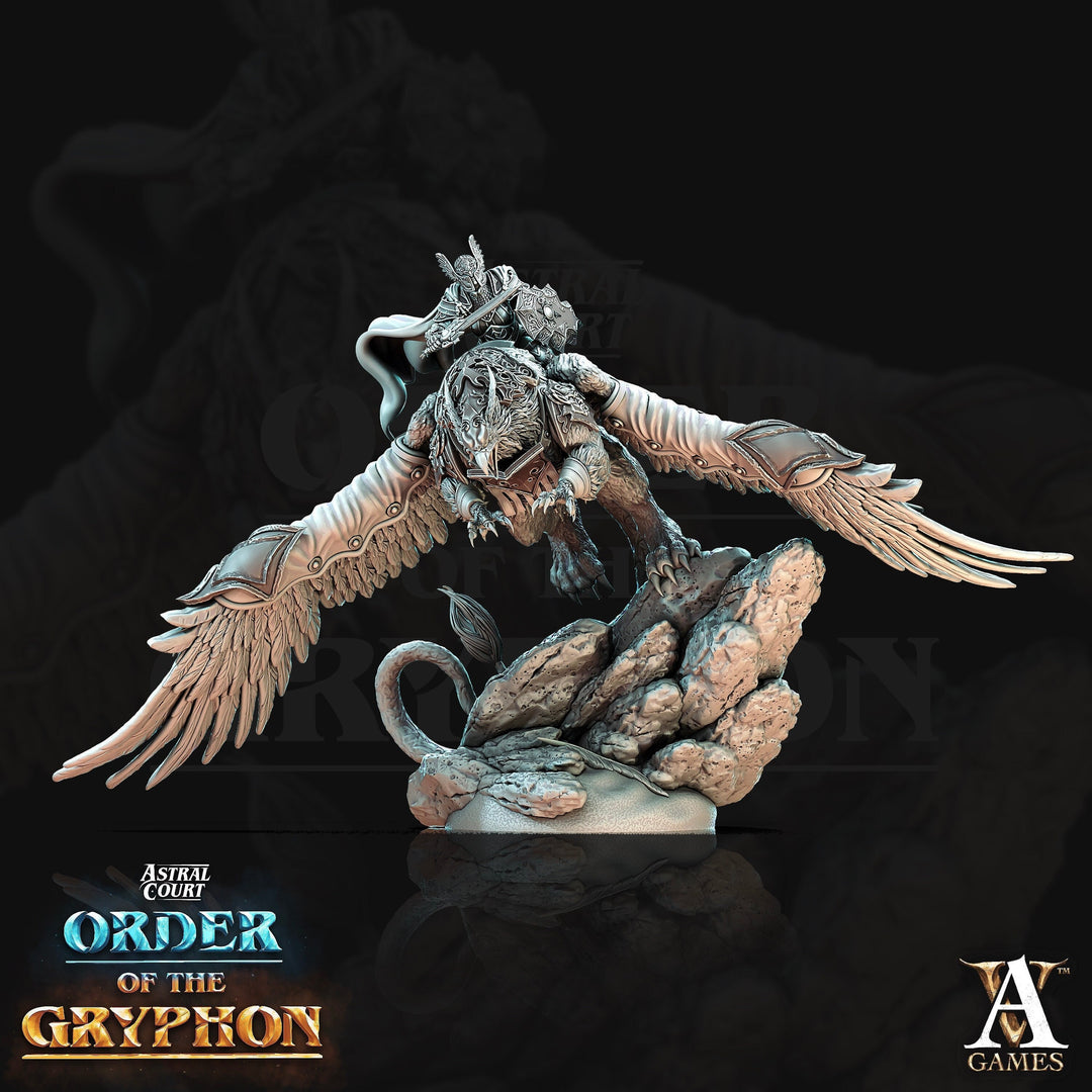 Griffon with Paladin Fighter Knight Rider | 28mm and 32mm Scale | Griffon Cavalry | Dungeons and Dragons 5e Miniatures | Pathfinder |