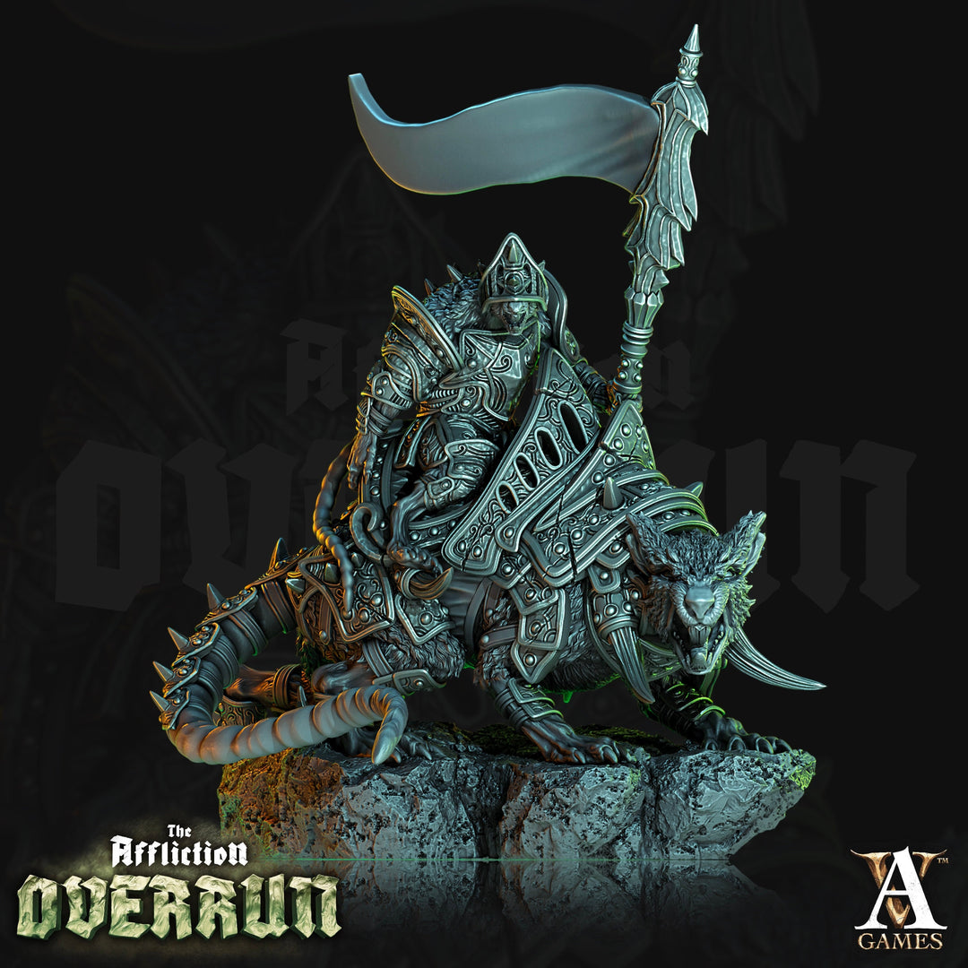 Wererat With Banner mounted on Dire Rat | Resin Miniature | Dungeons and Dragons | 28mm,32mm Scales | Pathfinder Ratfolk | D&D 5e |