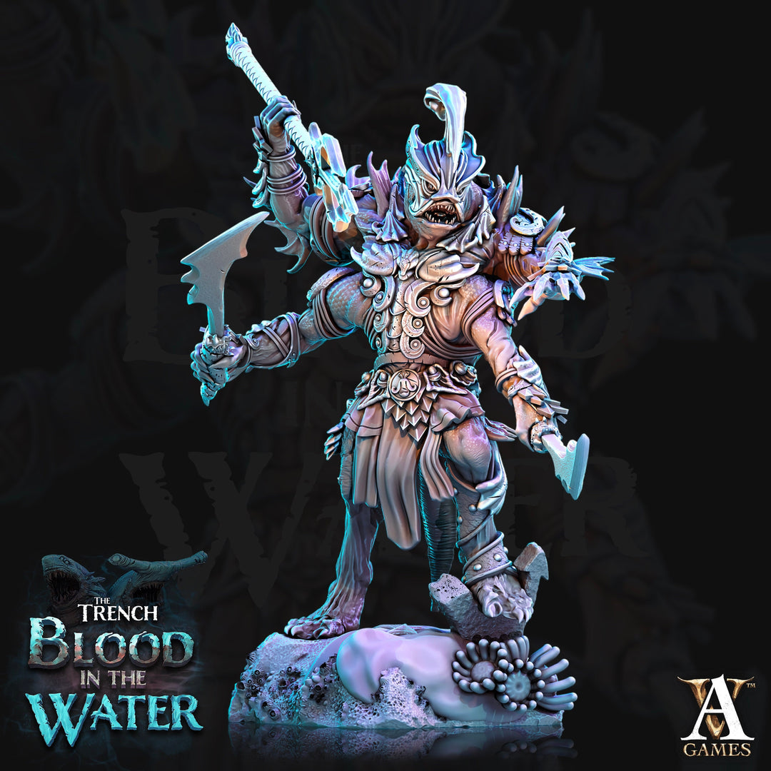 Sahuagin Baron Mutant | Resin Miniature | Dungeons and Dragons | 28mm,32mm,75mm Scales | Pathfinder Sea Devil humanoid | D&D 5e |