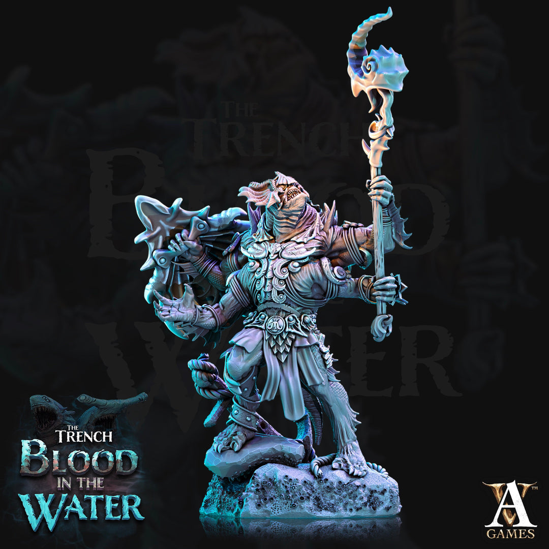 Sahuagin Priest Mutant | Resin Miniature | Dungeons and Dragons | 28mm,32mm,75mm Scales | Pathfinder Sea Devil humanoid | D&D 5e |