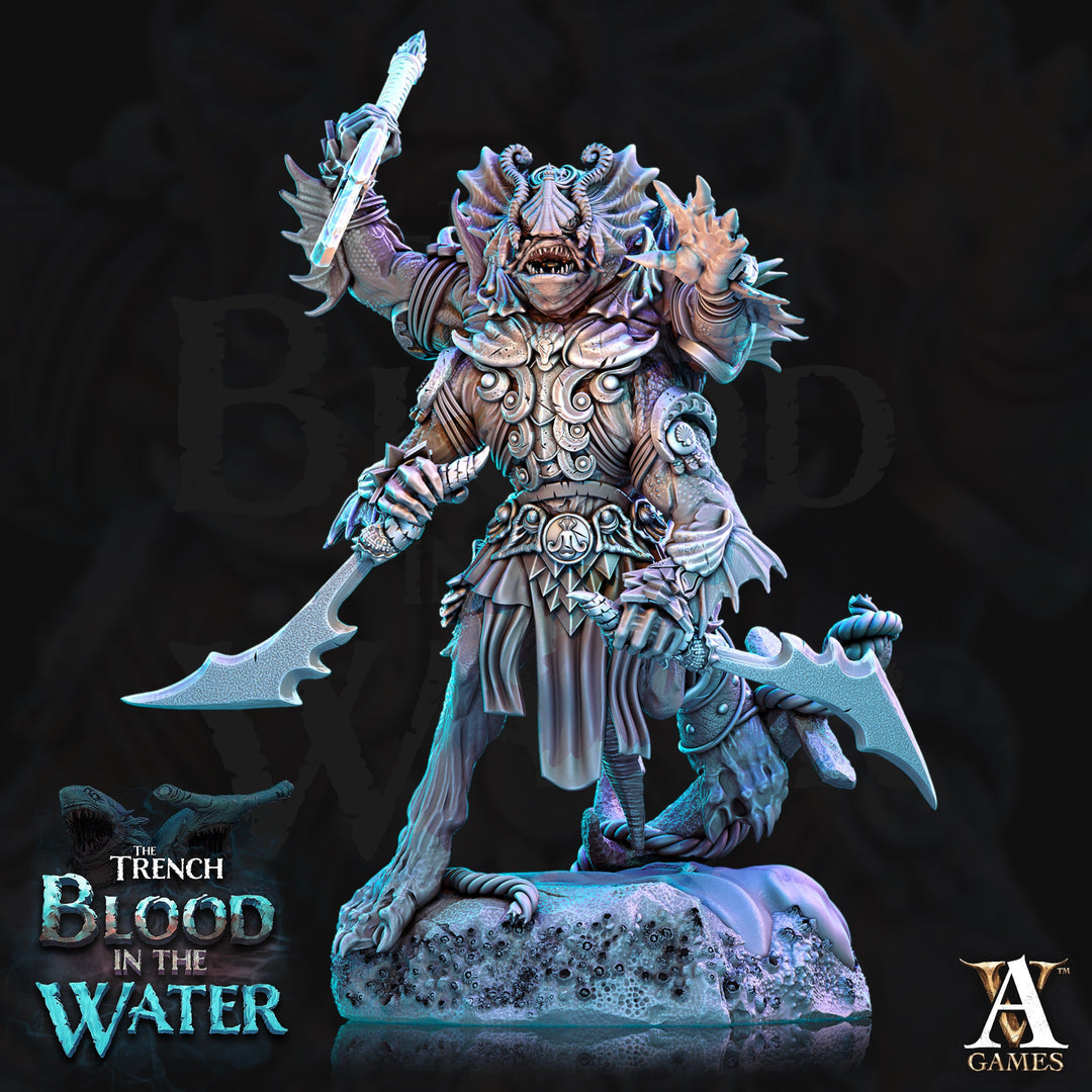 Sahuagin Baron Mutant | Resin Miniature | Dungeons and Dragons | 28mm,32mm,75mm Scales | Pathfinder Sea Devil humanoid | D&D 5e |