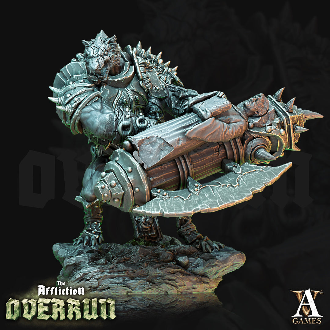 Wererat Fighter Warmonger with Great Axe | Resin Miniature | D and D | 28mm,32mm,54mm, 75mm, 100mm Scales | Pathfinder ratfolk | D&D 5e |