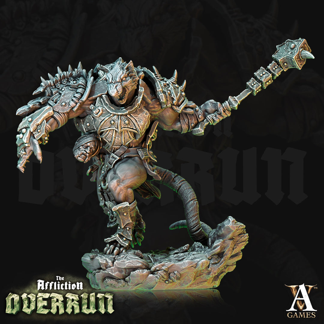 Wererat Fighter Warmonger with Mace | Resin Miniature | D and D | 28mm,32mm,54mm, 75mm, 100mm Scales | Pathfinder ratfolk | D&amp;D 5e |
