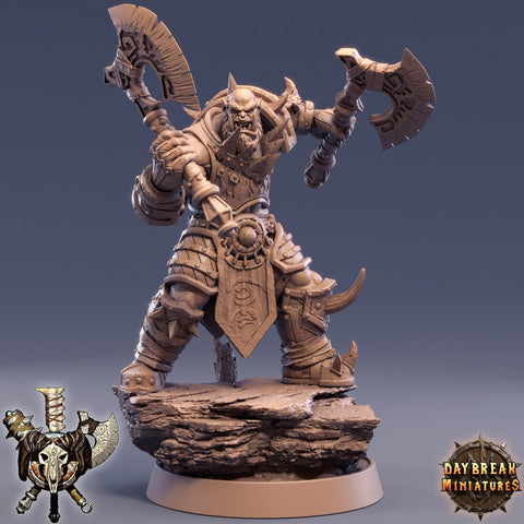 Orc Fighter Warrior Barbarian 2-Weapon Style Axes | Scales: 28mm |32mm |54mm|75mm|100mm Megaboss | Dungeons and Dragons | Pathfinder |