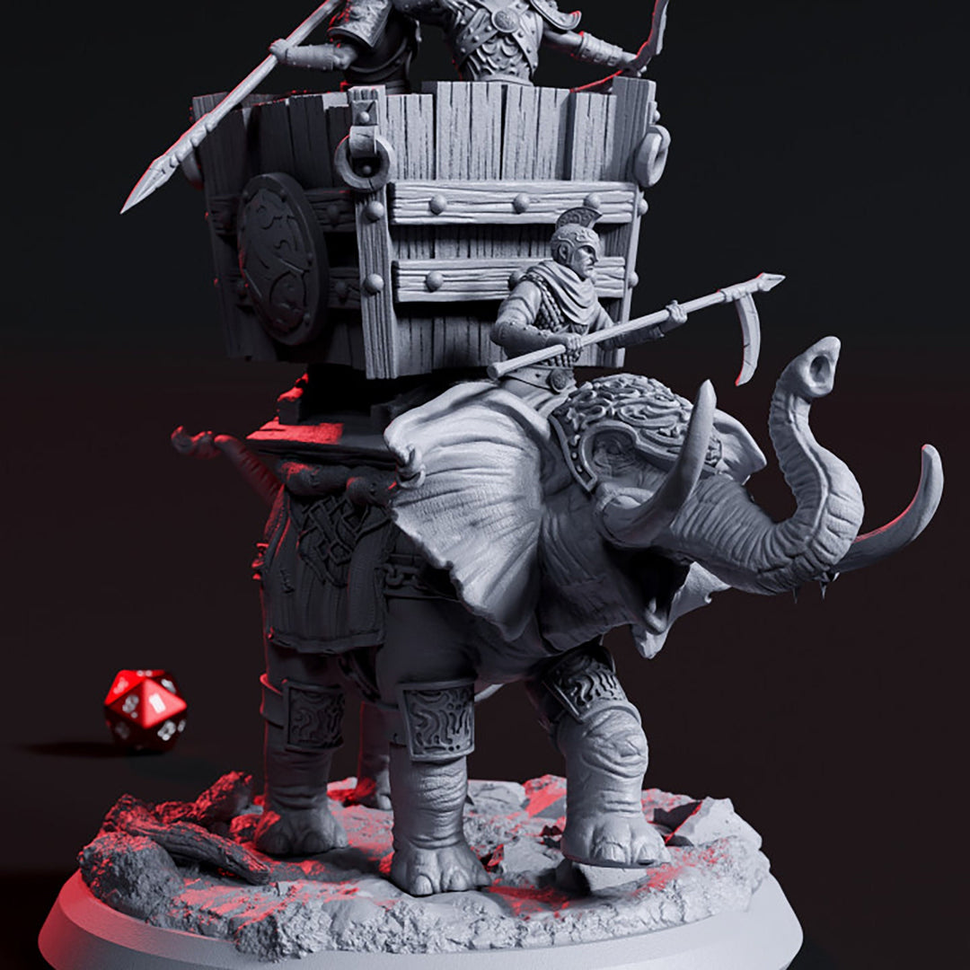 Battle Elephant with three warriors DnD 5e Miniature | 75mm decorative Base Available: 28mm, 32mm Scale | Resin | Dungeons and Dragons 5e |