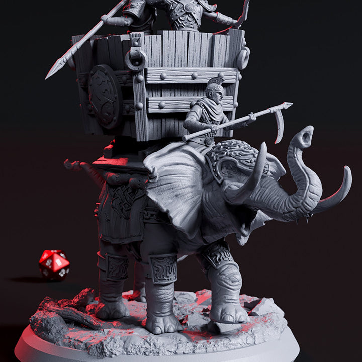 Battle Elephant with three warriors DnD 5e Miniature | 75mm decorative Base Available: 28mm, 32mm Scale | Resin | Dungeons and Dragons 5e |