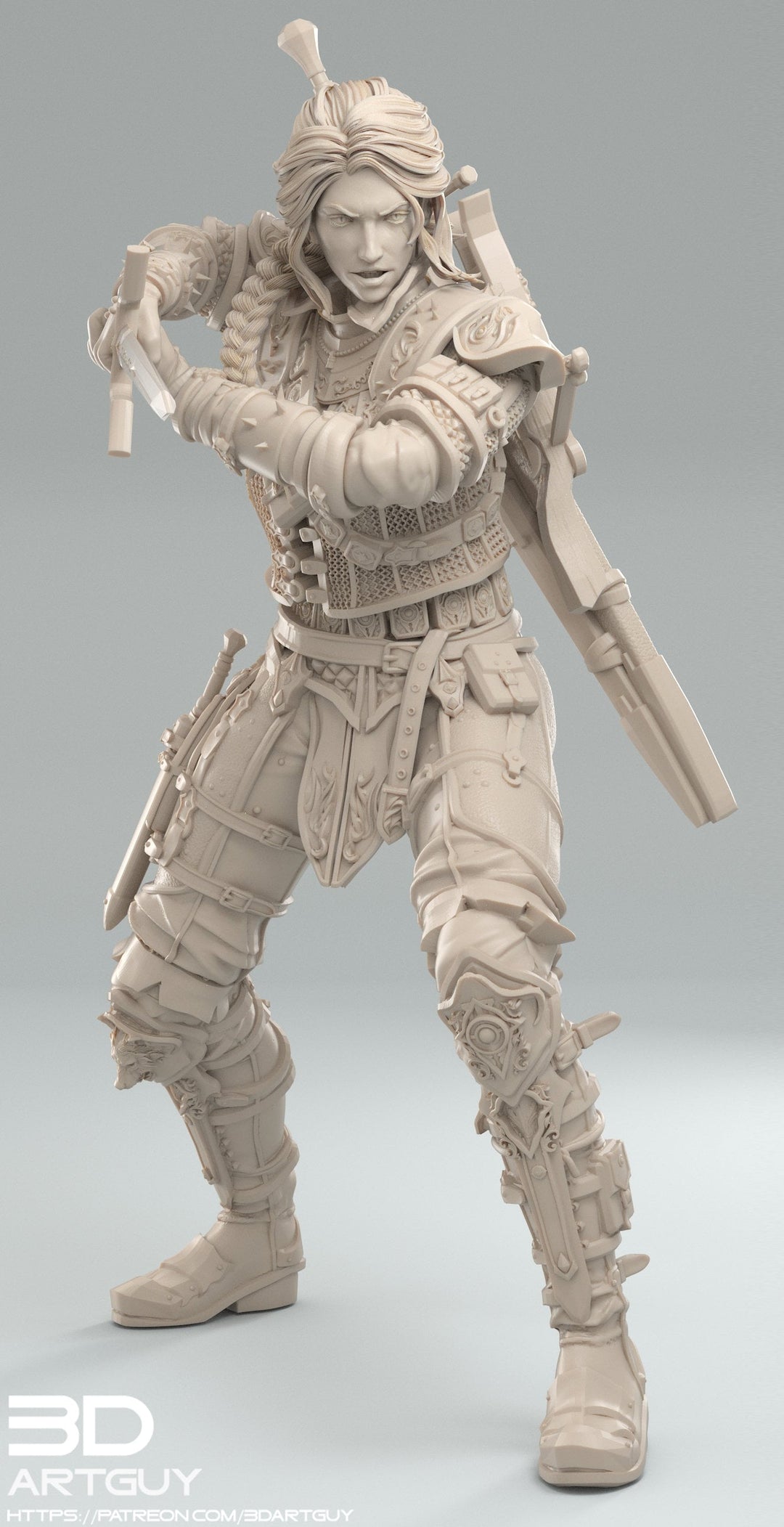 Pinup Female Human Fighter Ranger Monster Hunter PC NPC | 28mm, 32mm Scales also 50mm &amp; 100mm | Dungeons and Dragons | Pathfinder | 3dArtGuy