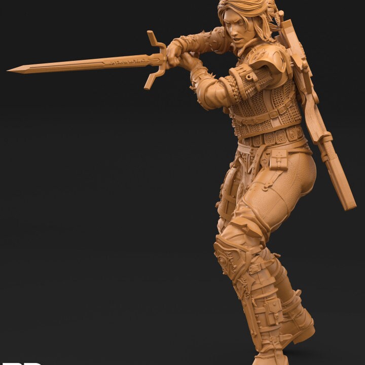 Pinup Female Human Fighter Ranger Monster Hunter PC NPC | 28mm, 32mm Scales also 50mm &amp; 100mm | Dungeons and Dragons | Pathfinder | 3dArtGuy