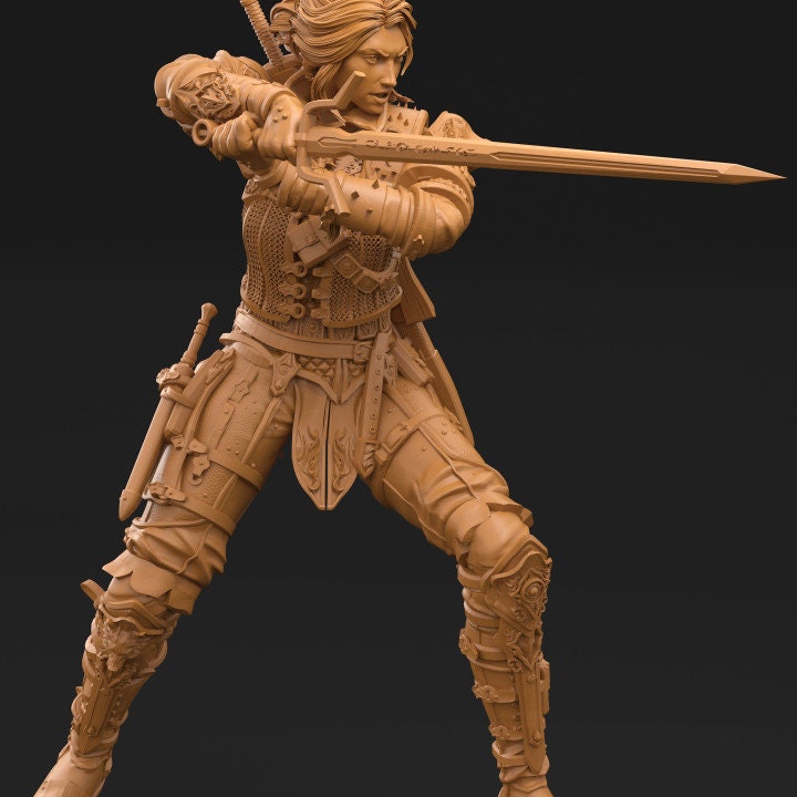 Pinup Female Human Fighter Ranger Monster Hunter PC NPC | 28mm, 32mm Scales also 50mm &amp; 100mm | Dungeons and Dragons | Pathfinder | 3dArtGuy