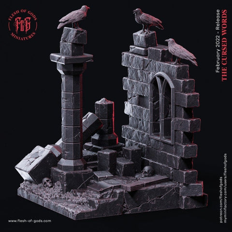 Raven Ruins Scatter Terrain Resin Miniature, D&D, Wargaming, Tabletop | 28mm, 32mm Scales | Dungeons and Dragons |Pathfinder |Flesh of Gods