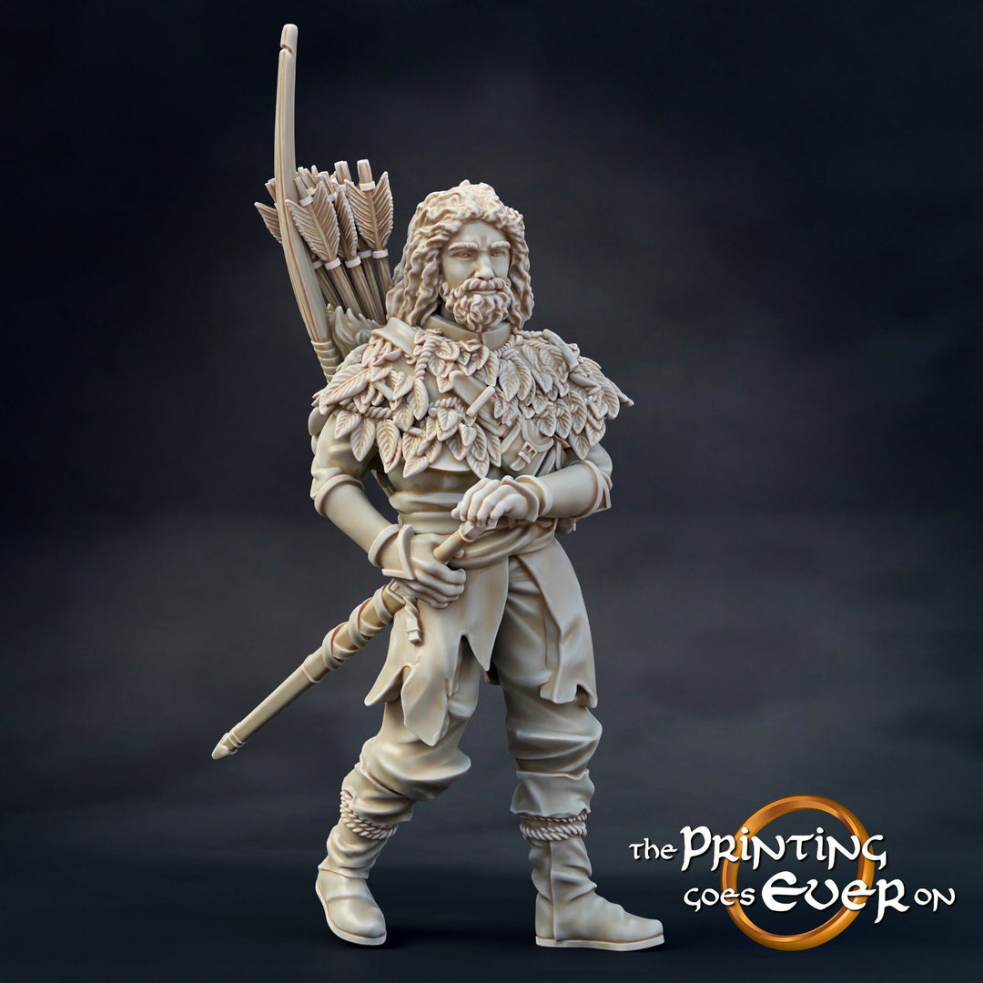 Human Ranger Fighter with Bow and Arrows | Miniature | 28mm Scale | 32mm Scale | Pathfinder Figure | DnD | Human Ranger Figurine unpainted |