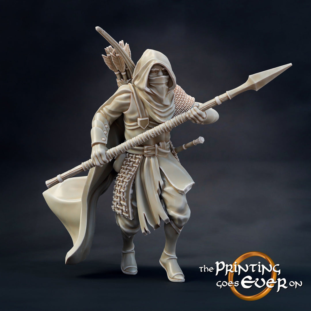 Human Ranger Fighter with Spear | Miniature | 28mm Scale | 32mm Scale | 75mm Scale | Pathfinder Figure | DnD | Ranger Figurine unpainted |