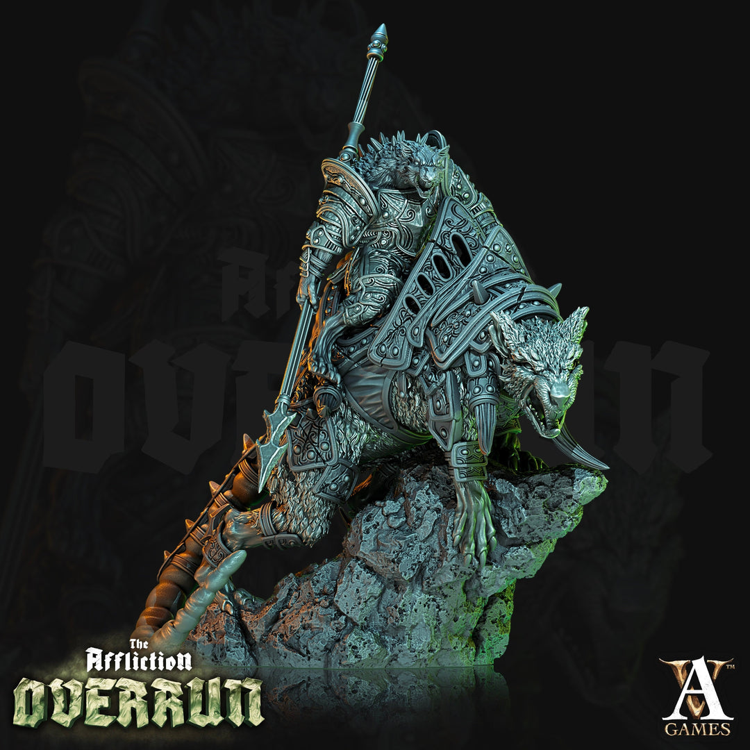 Wererat With Spear mounted on Dire Rat | Resin Miniature | Dungeons and Dragons | 28mm,32mm Scales | Pathfinder Ratfolk | D&D 5e |