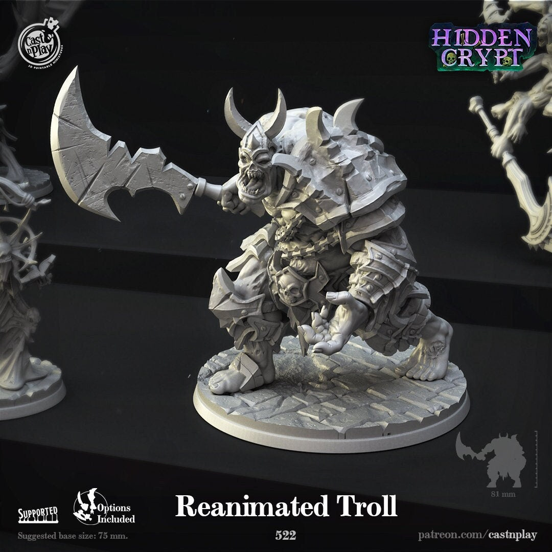 Undead Troll Ogre | 28mm & 32mm Scale | 80mm Tall | Dungeons and Dragons Miniatures | Pathfinder | DnD Mini | Tabletop RPG | CastNPlay