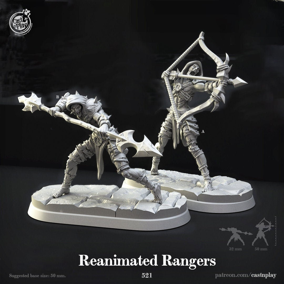 Skeleton Rangers Undead Miniatures Reanimated Warriors | Dungeons and Dragons | 28mm, 32mm, 75mm | Pathfinder | Unpainted | CastnPlay