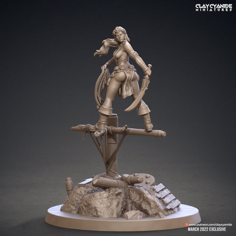 Female Pinup Pirate Captain Queen | 28mm,32mm Scale, 55mm, 70mm | Resin figurine Statue | Dungeons and Dragons | Clay Cyanide |