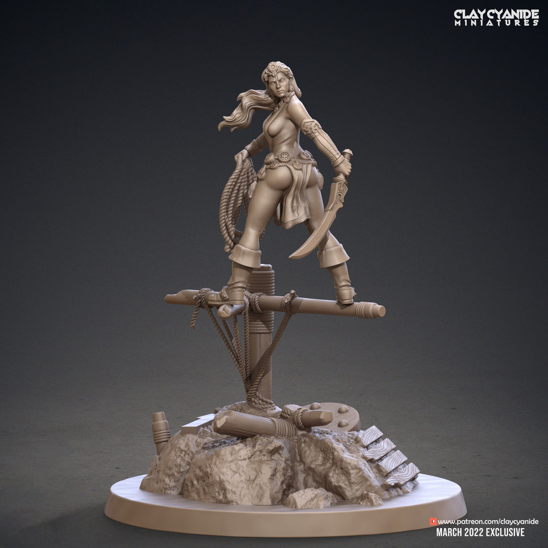 Female Pinup Pirate Captain Queen | 28mm,32mm Scale, 55mm, 70mm | Resin figurine Statue | Dungeons and Dragons | Clay Cyanide |