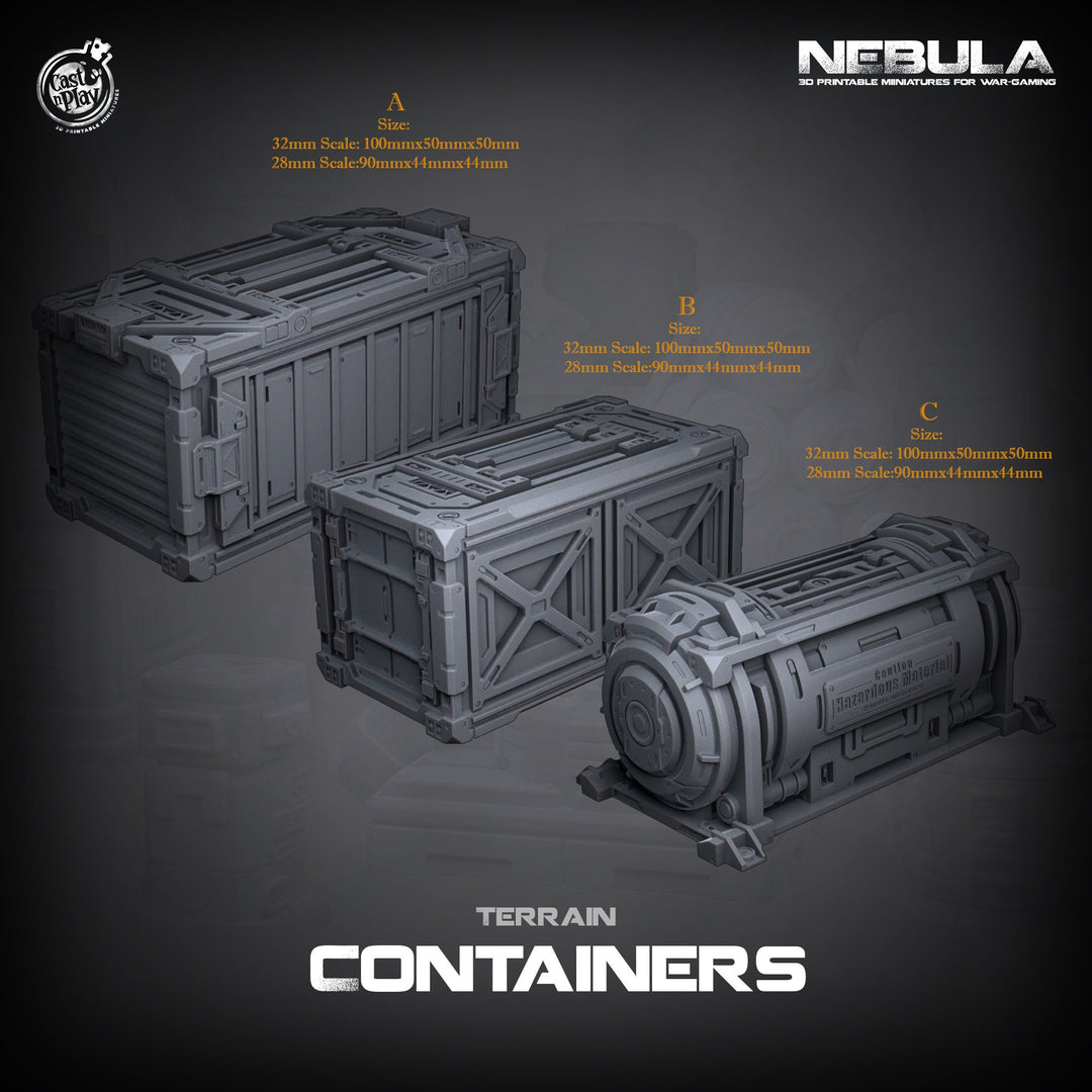 Sci-Fi Large Terrain Containers Props | 100mm Solid Resin 28mm, 32mm Scales | RPG Tabletop scatter Terrain | Futuristic Wargames