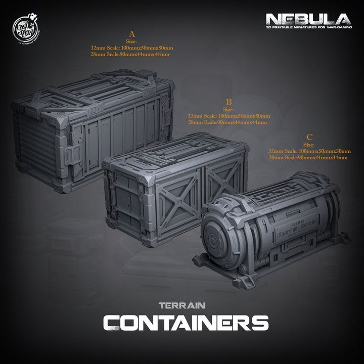 Sci-Fi Large Terrain Containers Props | 100mm Solid Resin 28mm, 32mm Scales | RPG Tabletop scatter Terrain | Futuristic Wargames