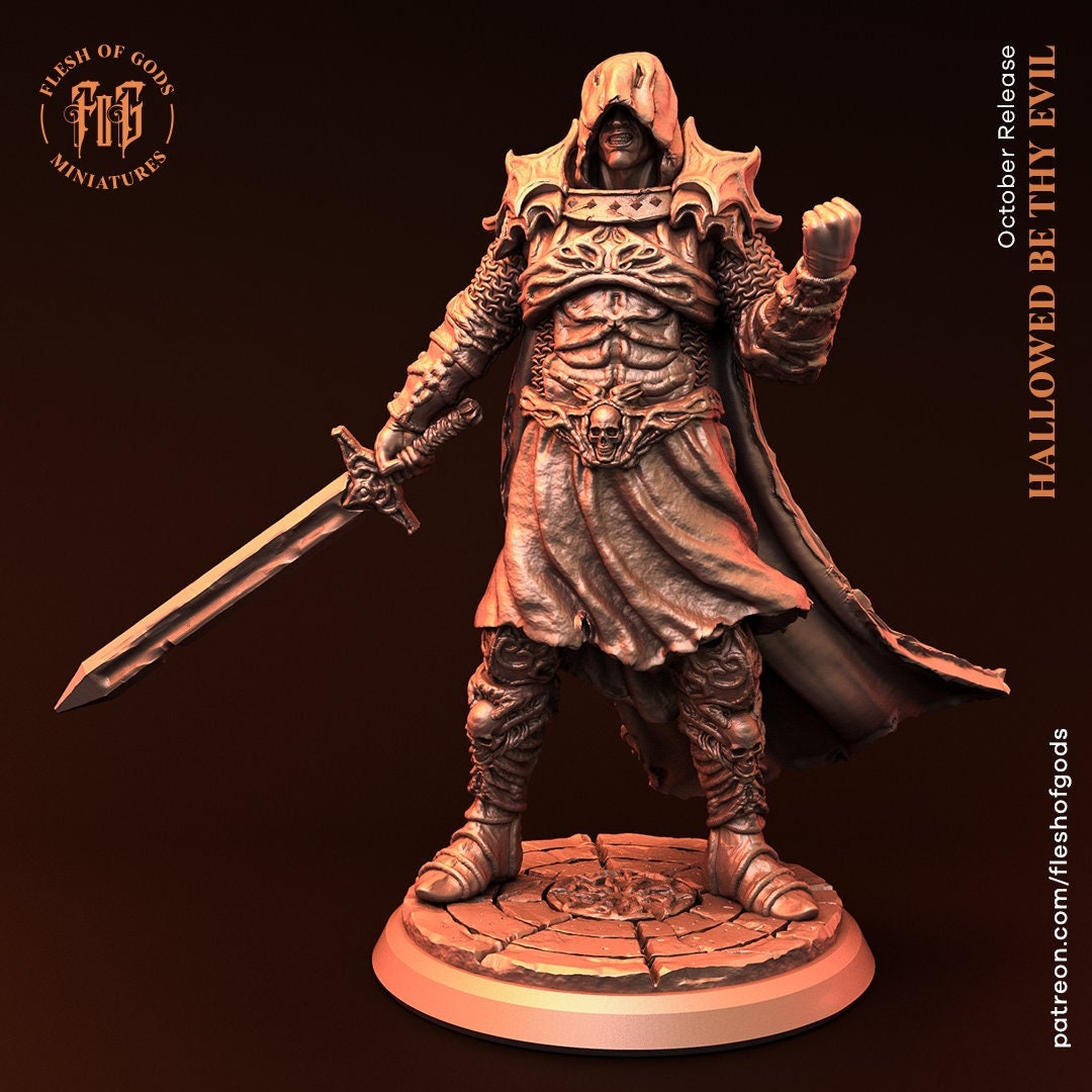 Fallen Oathbreaker Paladin, Evil Cleric | Dungeons and Dragons | 28mm, 32mm,75mm Scales | Pathfinder |Unpainted Figure