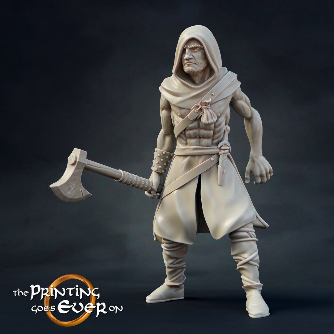 Human Fighter Rogue Brigand with Axe | Miniature | 28mm Scale | 32mm Scale | Pathfinder Figure | DnD | Human Ranger Figurine unpainted |