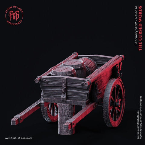Cart w/ Barrels Scatter Terrain Resin Scenery, D&D, Wargaming, Tabletop | 28mm, 32mm Scales | Dungeons and Dragons |Flesh of Gods