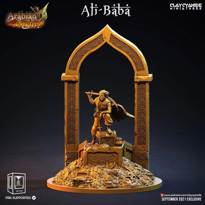 Rogue Fighter Scimitar &amp; Treasure| 28mm,32mm Scale, 55mm, 70mm | Resin figurine Statue Miniature | Dungeons and Dragons | Clay Cyanide |