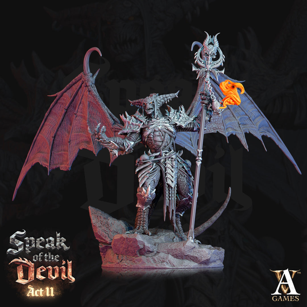 Greater Devil - Horned Devil Resin Miniature| Medium 40mm, Large 50mm, Huge 65mm (BASE Sizes) | Nine Hells | Demon | Dungeons and Dragons |