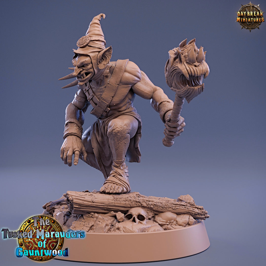 Goblin Shaman Mace Fighter | DnD Miniatures | Dungeons and Dragons | 28mm, 32mm, 75mm scale| Pathfinder| Goblin Figure | Daybreak Miniatures
