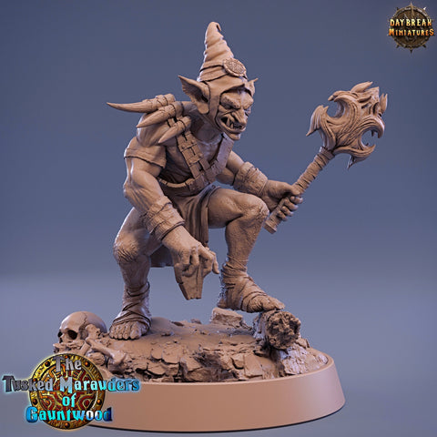 Goblin Shaman Mace Fighter | DnD Miniatures | Dungeons and Dragons | 28mm, 32mm, 75mm scale| Pathfinder| Goblin Figure | Daybreak Miniatures