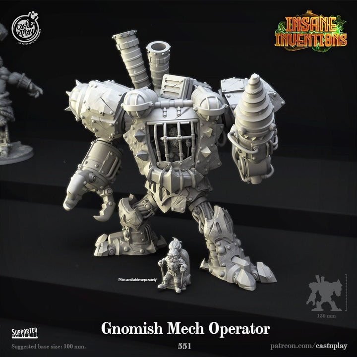 Gnomish Industrial Steampunk Mech | 28mm &amp; 32mm Scale | 130mm Tall | Dungeons and Dragons | Pathfinder | DnD Mini | Tabletop RPG |