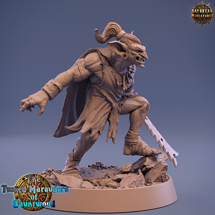 Goblin Sword Fighter | DnD Miniatures | D and D | 28mm, 32mm,54mm,75mm, 100mm scale| Pathfinder | Figure for Painting| Daybreak Miniatures