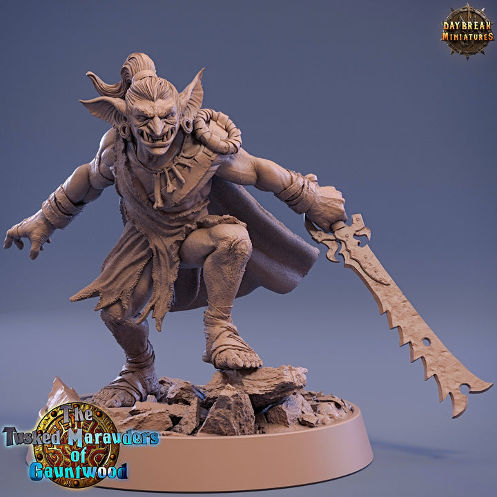 Goblin Sword Fighter | DnD Miniatures | D and D | 28mm, 32mm,54mm,75mm, 100mm scale| Pathfinder | Figure for Painting| Daybreak Miniatures