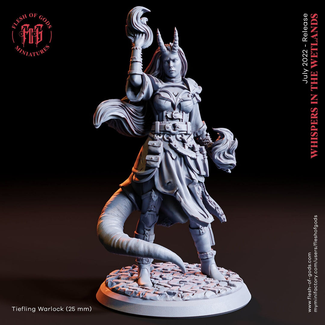 Female Tiefling Warlock Sorceress Wizard Miniature | 28mm, 32mm, 75mm Scales | Dungeons and Dragons | Pathfinder | Figure for Painting |