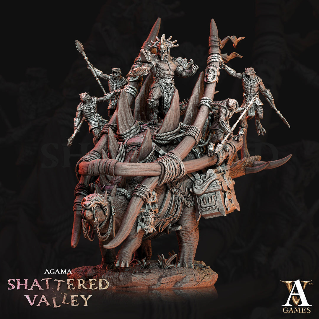 Tzeekul the Conqueror Lizardmen Lizard Folk Warband 135mm Tall | 90mm X 70mm Base | Resin 3d printed | Dungeons and Dragons | DnD 5e |