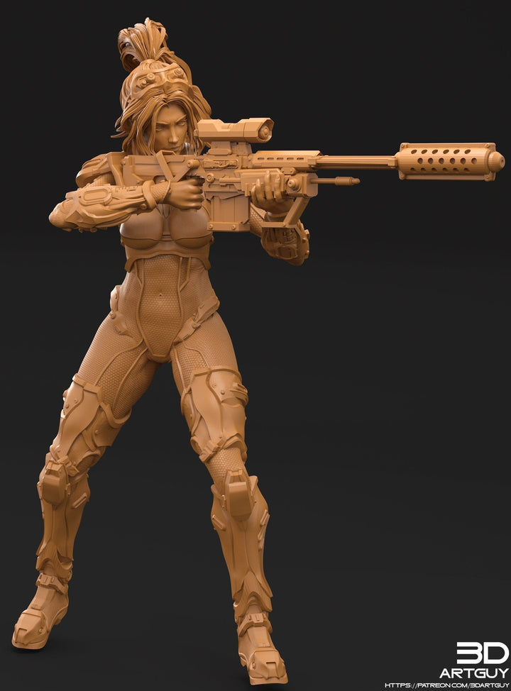 Female Sniper | 28mm, 32mm Scales also 50mm and 100mm | Sci-Fi miniatures | Fan Art