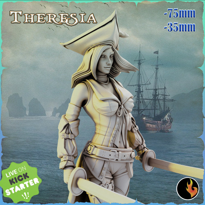 Female Pirate Gunslinger Swashbuckler Fighter Sexy Pinup | 28mm, 32mm, 75mm Scale | Dungeons and Dragons 5e Miniatures | DnD Mini |