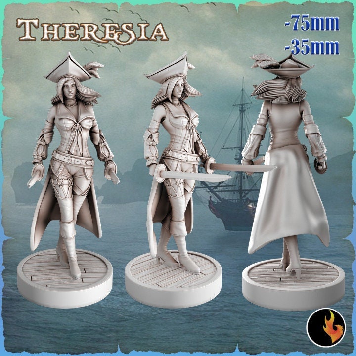 Female Pirate Gunslinger Swashbuckler Fighter Sexy Pinup | 28mm, 32mm, 75mm Scale | Dungeons and Dragons 5e Miniatures | DnD Mini |