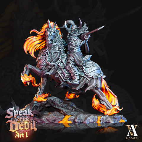 Oath of Conquest Paladin on Nightmare, Chaos Hell Knight | 28mm, 32mm, 75mm Scales | Dungeons and Dragons | Pathfinder | Archvillain Games