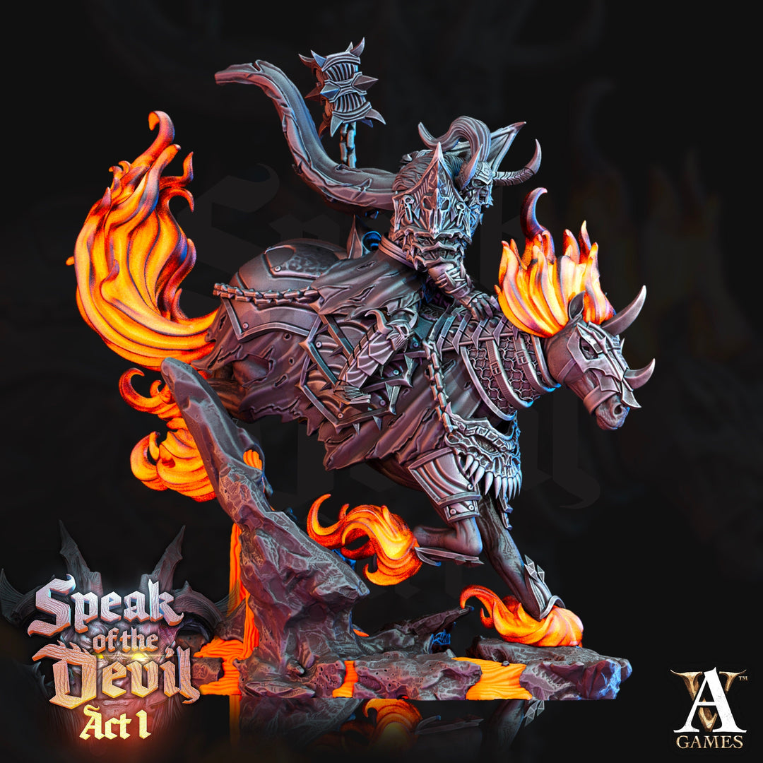 Oath of Conquest Paladin on Nightmare, Chaos Hell Knight | 28mm, 32mm, 75mm Scales | Dungeons and Dragons | Pathfinder | Archvillain Games