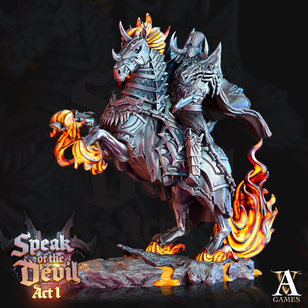 Oath of Conquest Paladin on Nightmare, Chaos Hell Knight | 28mm, 32mm, 75mm Scales | Dungeons and Dragons | Pathfinder | Archvillain Games