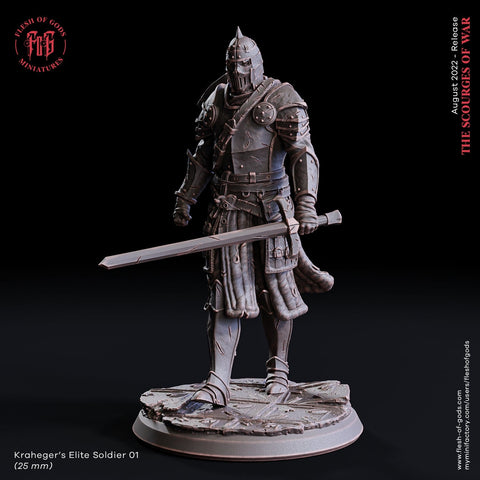 Fighter Soldier in Armor Miniature | Dungeons and Dragons | 28mm, 32mm,75mm Scales | Pathfinder |Unpainted Figure