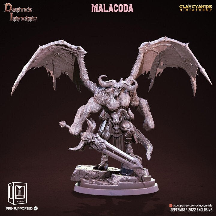 Greater Devil - Horned Devil Resin Miniature| Medium 40mm, Large 50mm, Huge 65mm (BASE Sizes) | Nine Hells | Demon | Dungeons and Dragons |