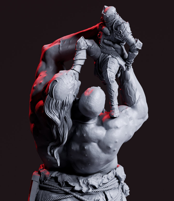 Ettin Giant fighting Paladin Fighter | 28mm &amp; 32mm Scale | 97mm Tall | Dungeons and Dragons | Pathfinder Oger | Flesh of Gods| Tabletop RPG|