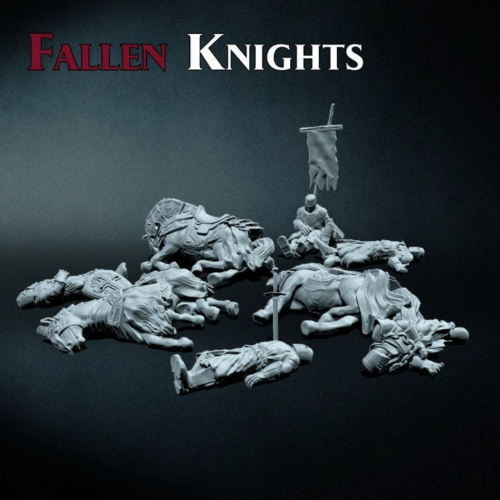 Dead Paladins, Knights with Horses Set or Parts | Miniatures 28mm,32mm,75mm Scales | Dungeons and Dragons | Pathfinder |Figure for Painting|