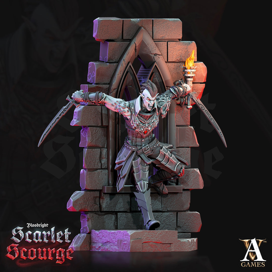 Vampire Fighter Knight 2-weapon Style | 28mm, 32mm, 75mm | DnD 5e Miniature | Dungeons and Dragons | Strahd Revenloft | Archvillain Games|