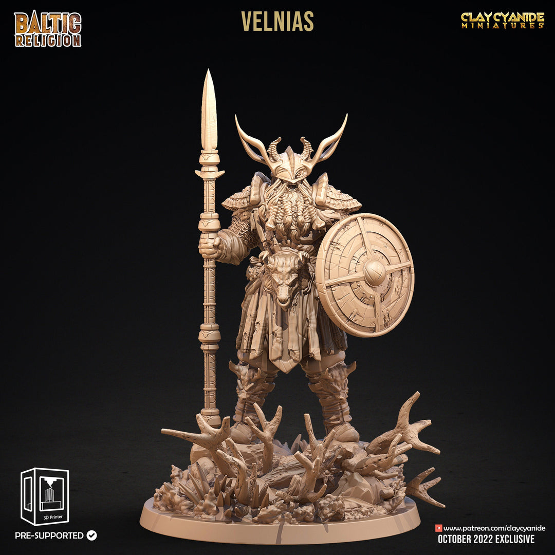 Velnias | Baltic Religion | Barbarian , Goliath Fighter Chaos Knight | 28mm, 32mm scale and 100mm tall | Dungeons and Dragons | Clay Cyanide